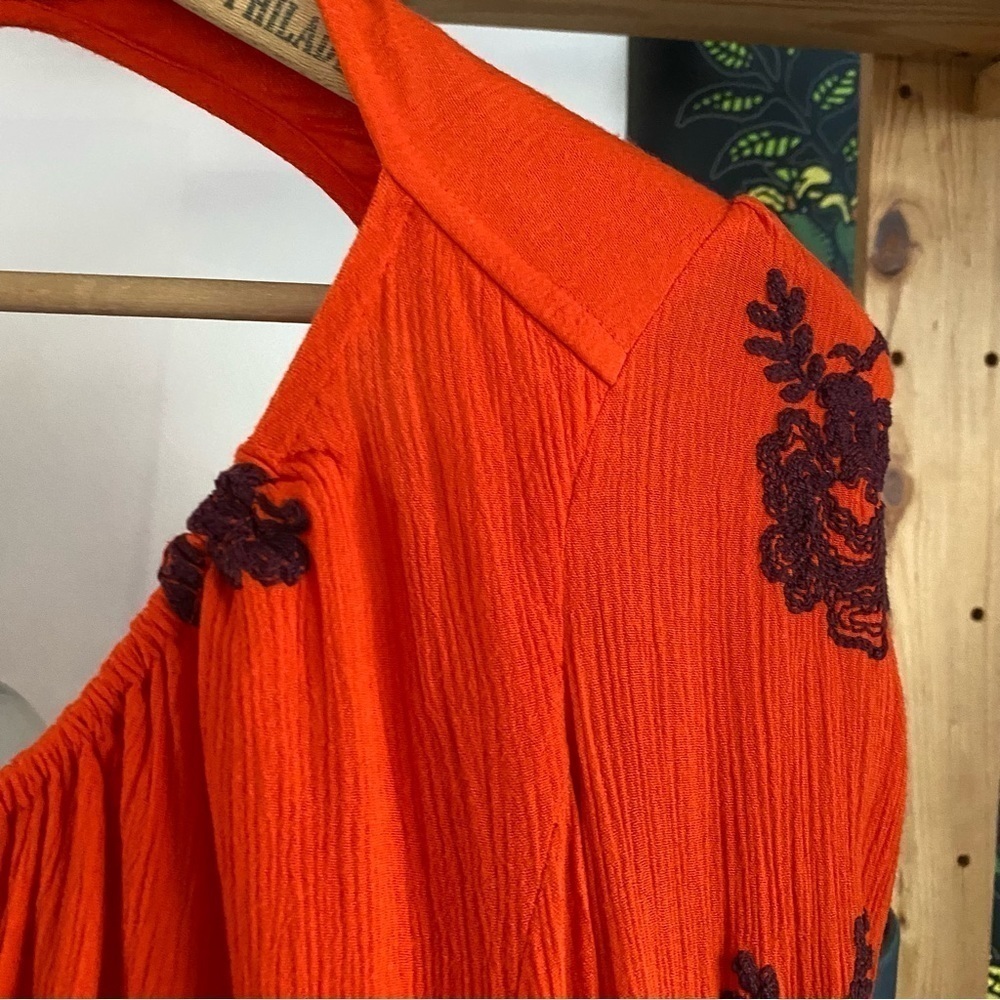 Free People Red Embroidered Austin V-neck Long Sleeve Mini Dress XS - Picture 7 of 15